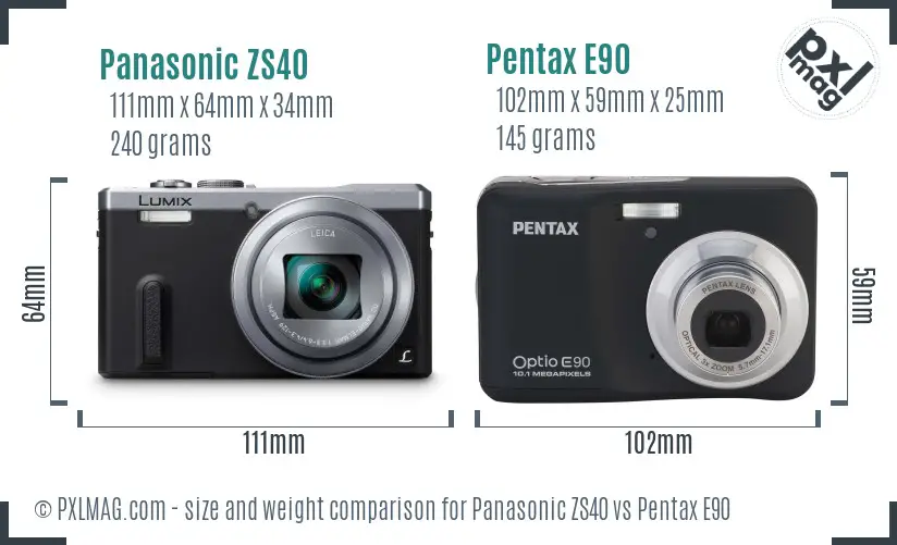 Panasonic ZS40 vs Pentax E90 size comparison