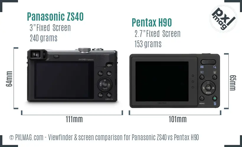 Panasonic ZS40 vs Pentax H90 Screen and Viewfinder comparison