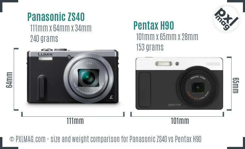 Panasonic ZS40 vs Pentax H90 size comparison