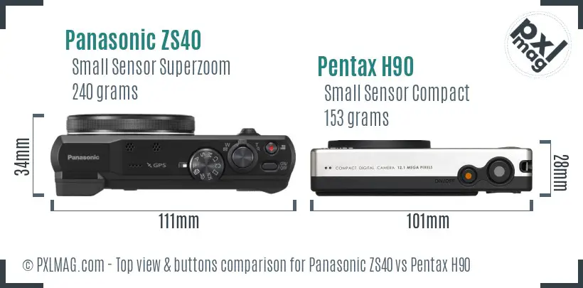 Panasonic ZS40 vs Pentax H90 top view buttons comparison