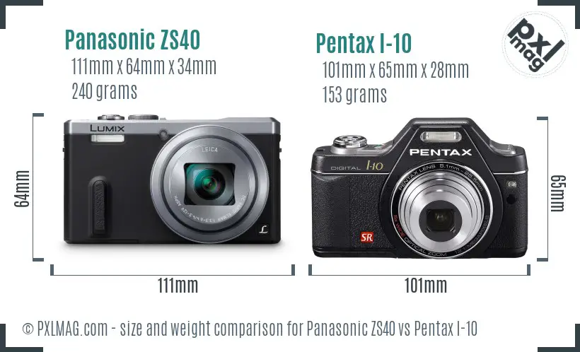 Panasonic ZS40 vs Pentax I-10 size comparison
