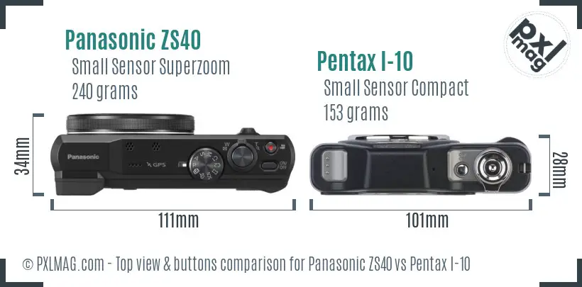 Panasonic ZS40 vs Pentax I-10 top view buttons comparison