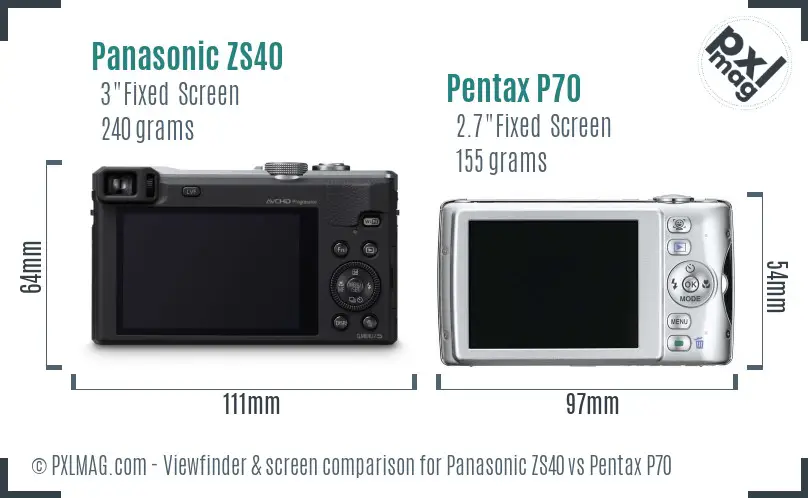 Panasonic ZS40 vs Pentax P70 Screen and Viewfinder comparison
