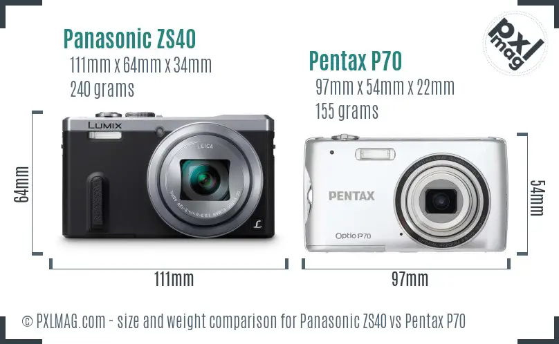 Panasonic ZS40 vs Pentax P70 size comparison