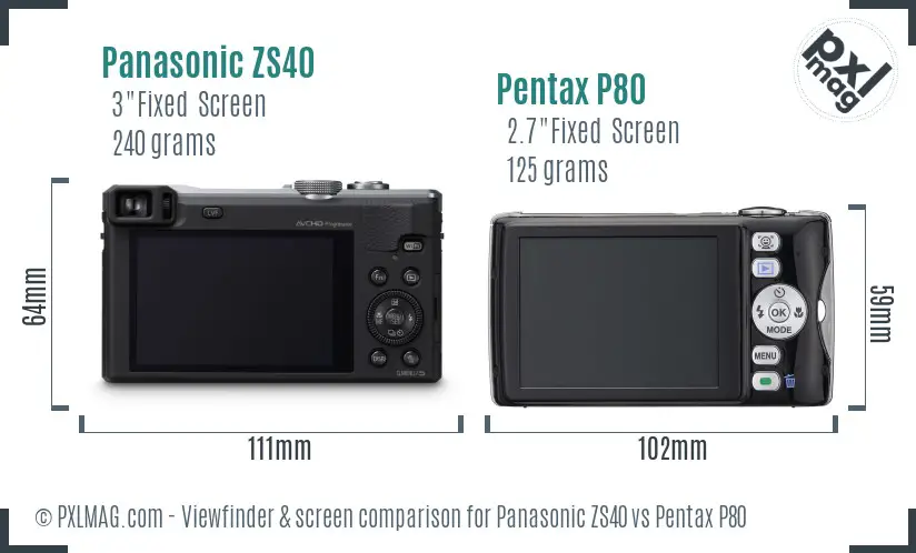 Panasonic ZS40 vs Pentax P80 Screen and Viewfinder comparison