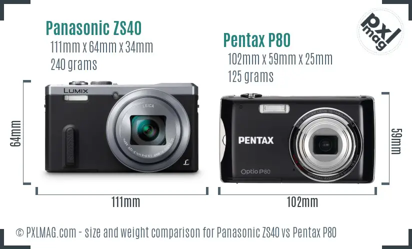 Panasonic ZS40 vs Pentax P80 size comparison