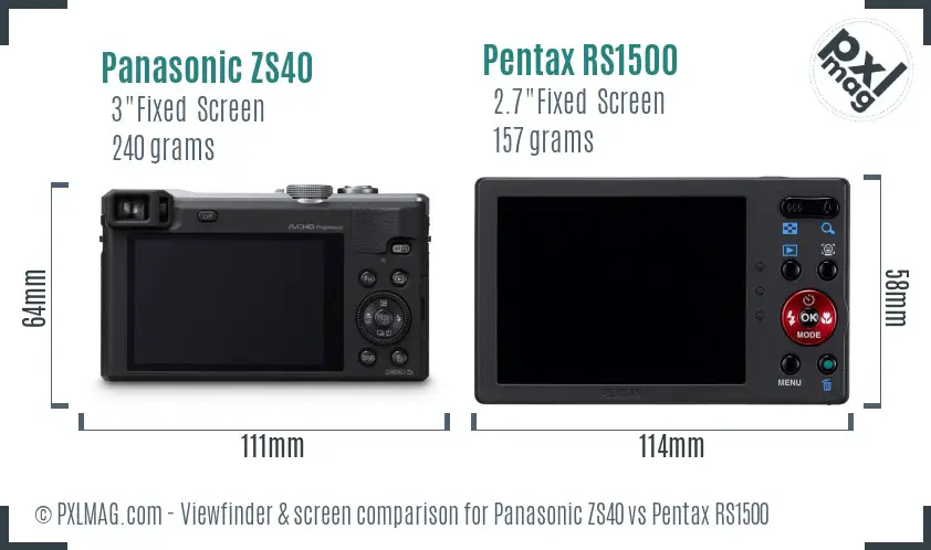 Panasonic ZS40 vs Pentax RS1500 Screen and Viewfinder comparison