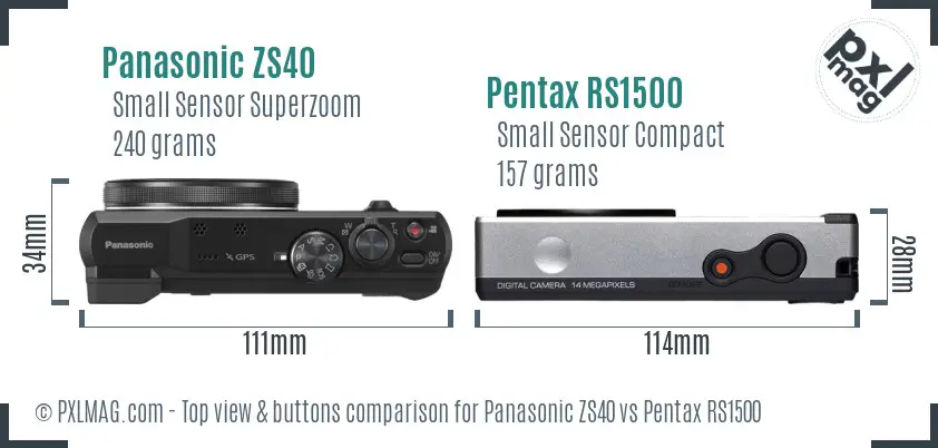 Panasonic ZS40 vs Pentax RS1500 top view buttons comparison