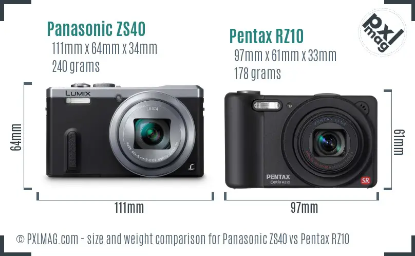 Panasonic ZS40 vs Pentax RZ10 size comparison