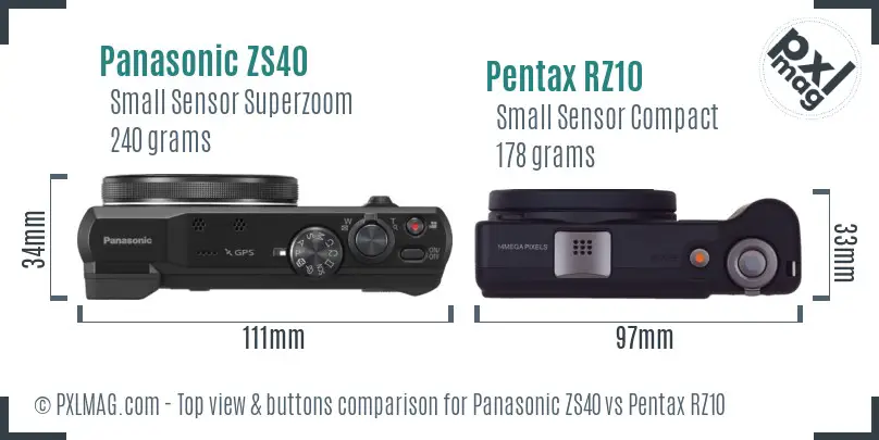 Panasonic ZS40 vs Pentax RZ10 top view buttons comparison