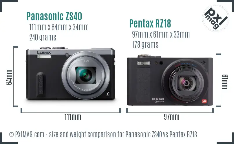 Panasonic ZS40 vs Pentax RZ18 size comparison