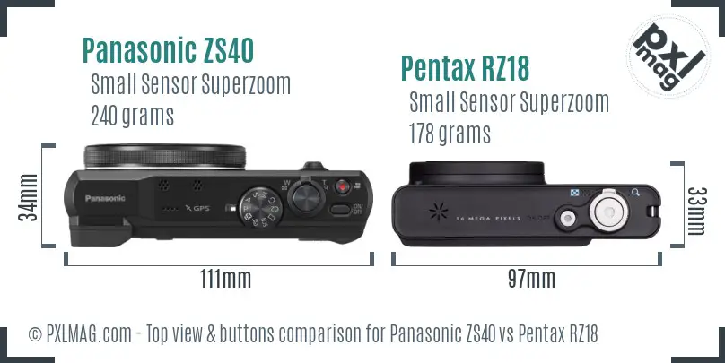 Panasonic ZS40 vs Pentax RZ18 top view buttons comparison