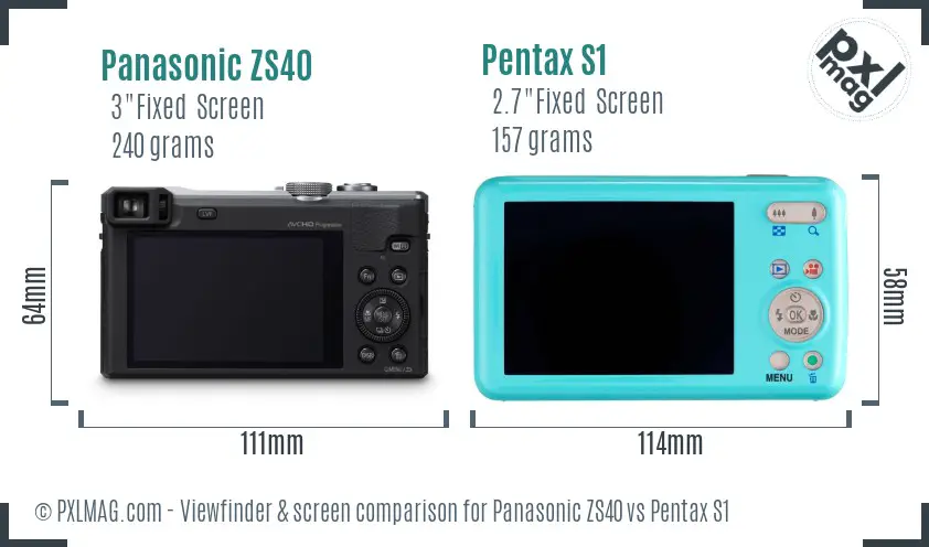Panasonic ZS40 vs Pentax S1 Screen and Viewfinder comparison