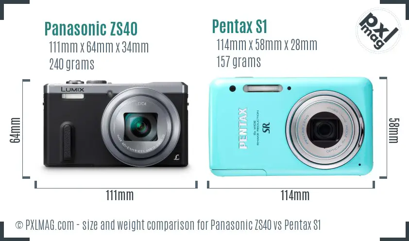 Panasonic ZS40 vs Pentax S1 size comparison