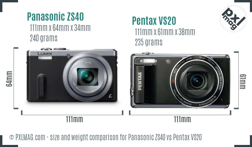 Panasonic ZS40 vs Pentax VS20 size comparison