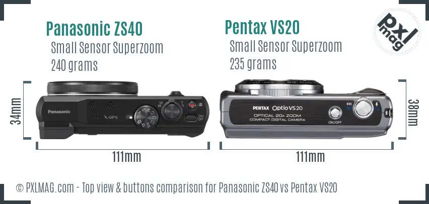 Panasonic ZS40 vs Pentax VS20 top view buttons comparison