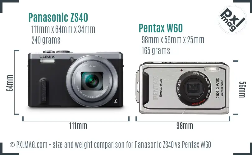Panasonic ZS40 vs Pentax W60 size comparison