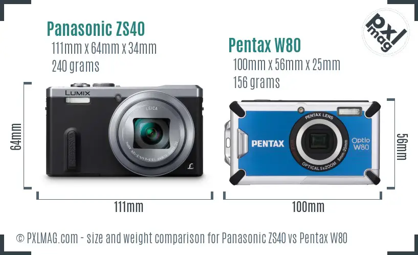 Panasonic ZS40 vs Pentax W80 size comparison