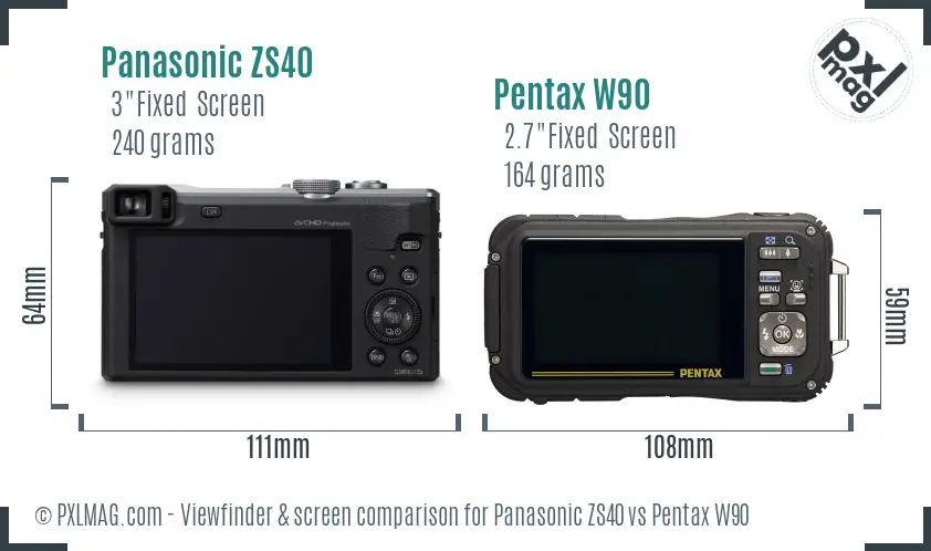 Panasonic ZS40 vs Pentax W90 Screen and Viewfinder comparison