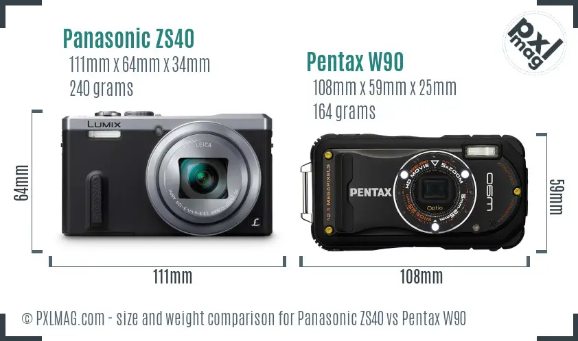 Panasonic ZS40 vs Pentax W90 size comparison