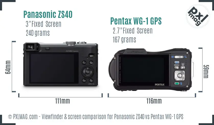Panasonic ZS40 vs Pentax WG-1 GPS Screen and Viewfinder comparison