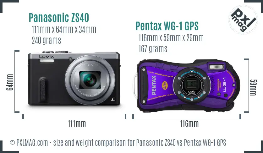 Panasonic ZS40 vs Pentax WG-1 GPS size comparison