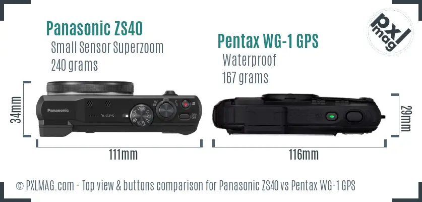 Panasonic ZS40 vs Pentax WG-1 GPS top view buttons comparison