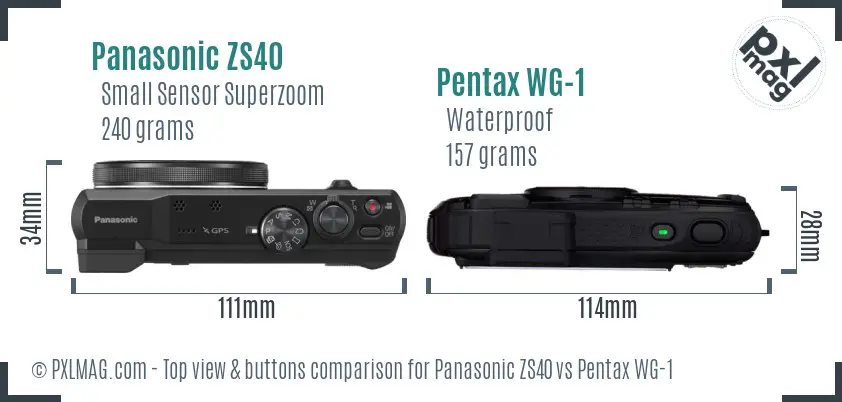 Panasonic ZS40 vs Pentax WG-1 top view buttons comparison