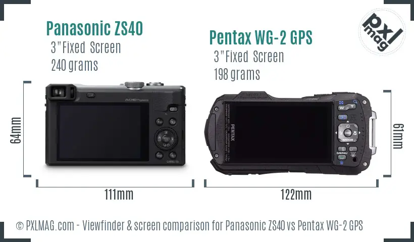 Panasonic ZS40 vs Pentax WG-2 GPS Screen and Viewfinder comparison