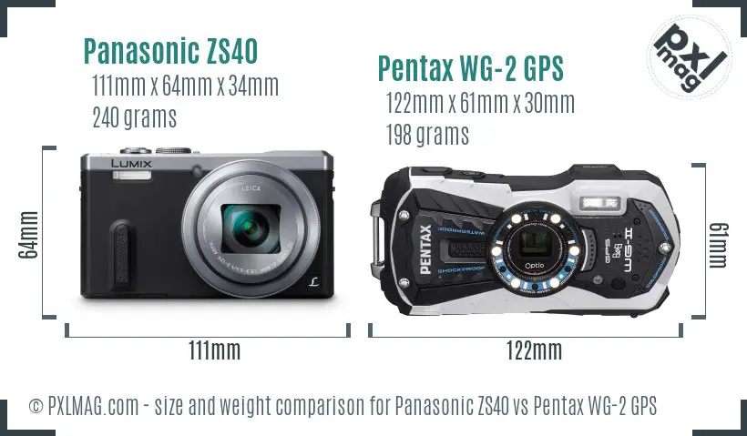 Panasonic ZS40 vs Pentax WG-2 GPS size comparison