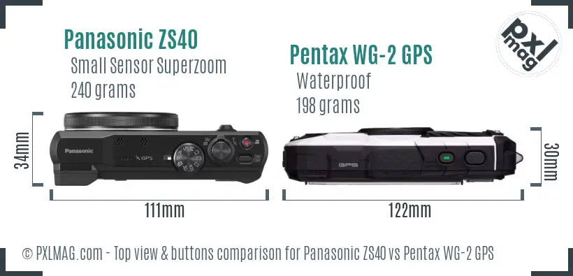Panasonic ZS40 vs Pentax WG-2 GPS top view buttons comparison