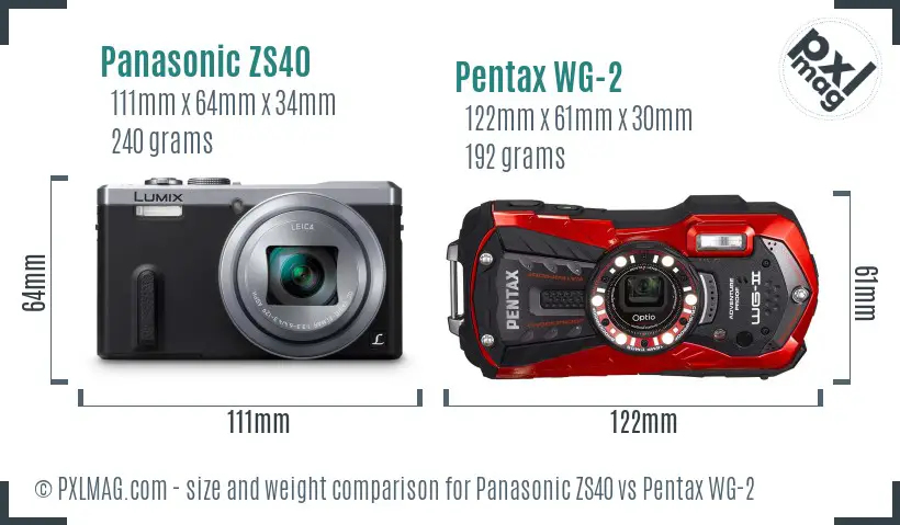Panasonic ZS40 vs Pentax WG-2 size comparison