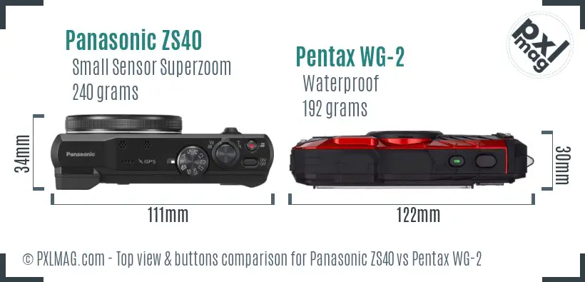 Panasonic ZS40 vs Pentax WG-2 top view buttons comparison