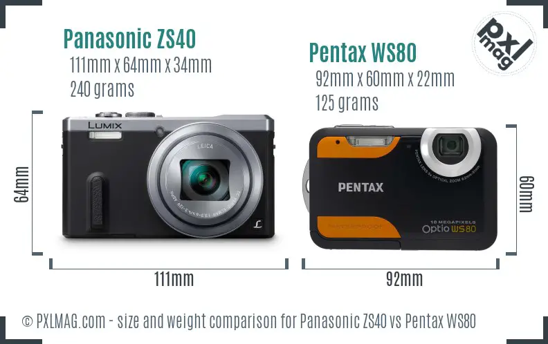 Panasonic ZS40 vs Pentax WS80 size comparison