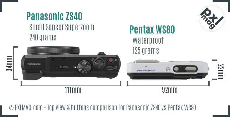 Panasonic ZS40 vs Pentax WS80 top view buttons comparison