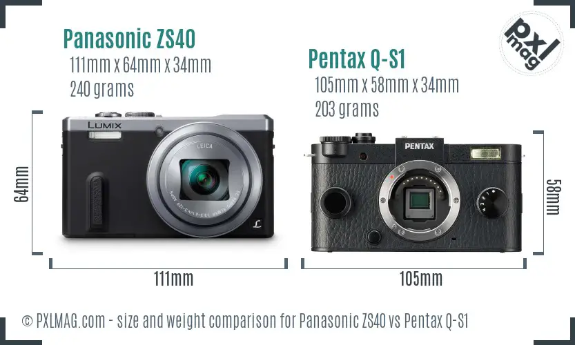 Panasonic ZS40 vs Pentax Q-S1 size comparison