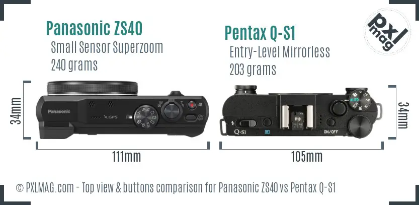 Panasonic ZS40 vs Pentax Q-S1 top view buttons comparison