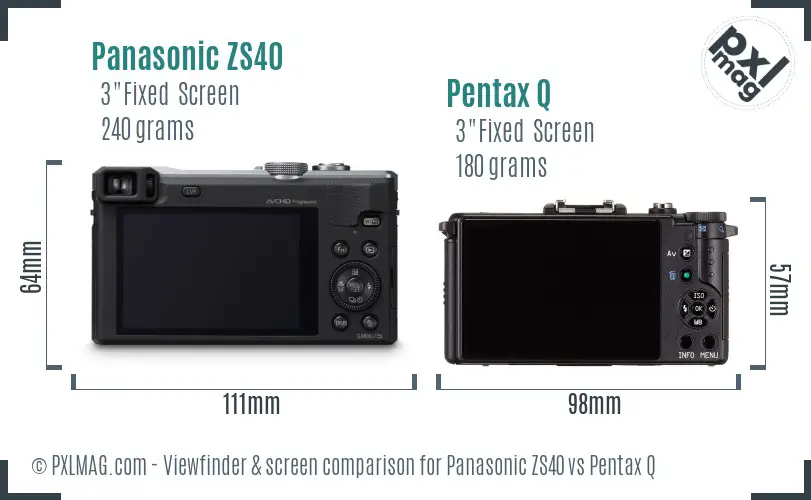 Panasonic ZS40 vs Pentax Q Screen and Viewfinder comparison
