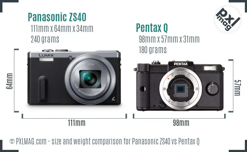 Panasonic ZS40 vs Pentax Q size comparison
