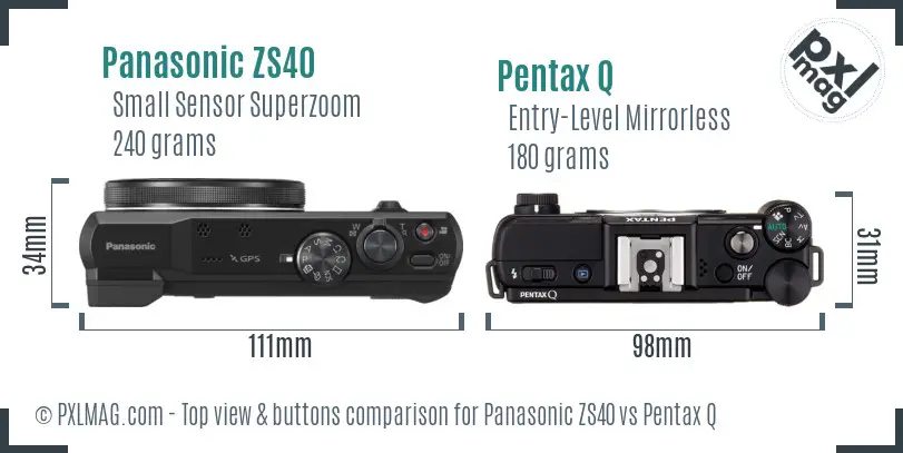 Panasonic ZS40 vs Pentax Q top view buttons comparison