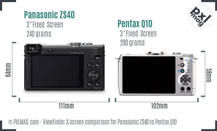 Panasonic ZS40 vs Pentax Q10 Screen and Viewfinder comparison