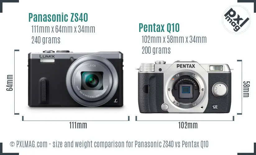 Panasonic ZS40 vs Pentax Q10 size comparison