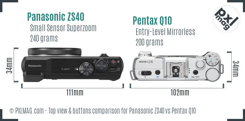 Panasonic ZS40 vs Pentax Q10 top view buttons comparison