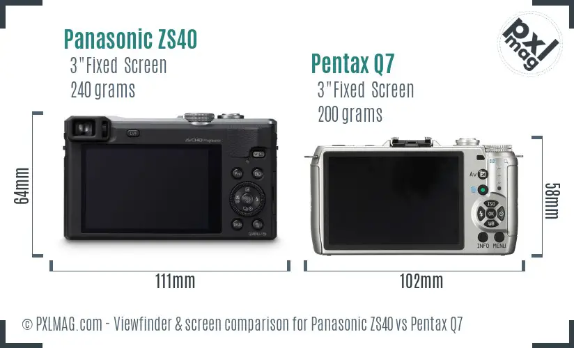 Panasonic ZS40 vs Pentax Q7 Screen and Viewfinder comparison