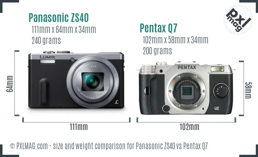 Panasonic ZS40 vs Pentax Q7 size comparison