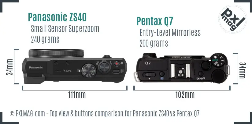 Panasonic ZS40 vs Pentax Q7 top view buttons comparison