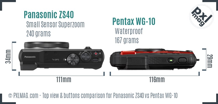 Panasonic ZS40 vs Pentax WG-10 top view buttons comparison