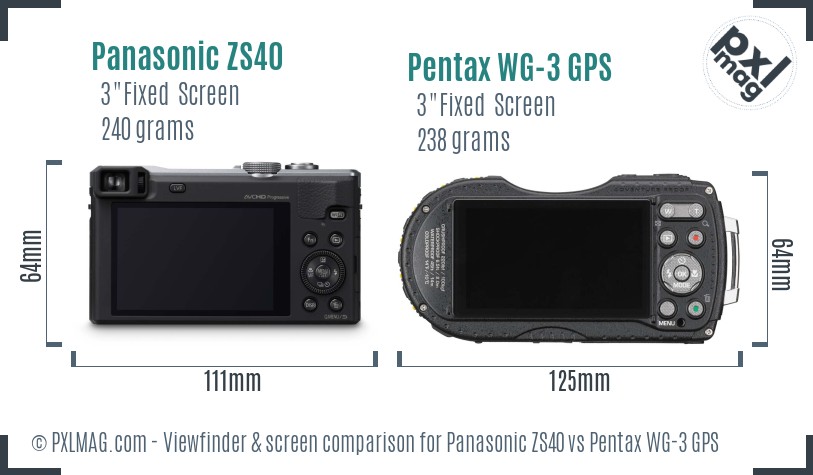 Panasonic ZS40 vs Pentax WG-3 GPS Screen and Viewfinder comparison