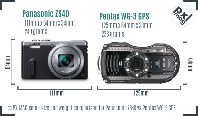 Panasonic ZS40 vs Pentax WG-3 GPS size comparison