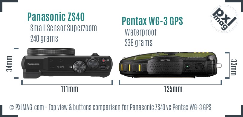Panasonic ZS40 vs Pentax WG-3 GPS top view buttons comparison
